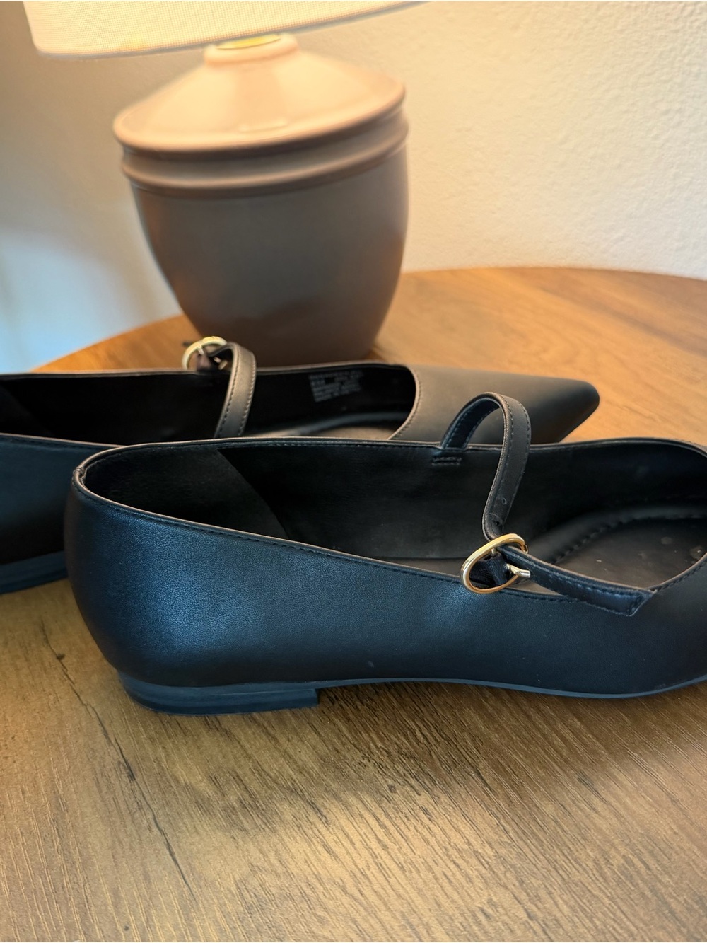 Black Mary Jane Flats with Gold Buckle Strap